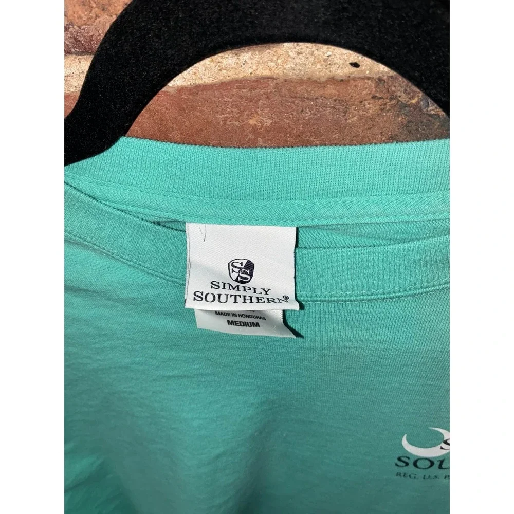 Simply Southern Teal Long Sleeve Graphic Tee‎ Turtle Logo